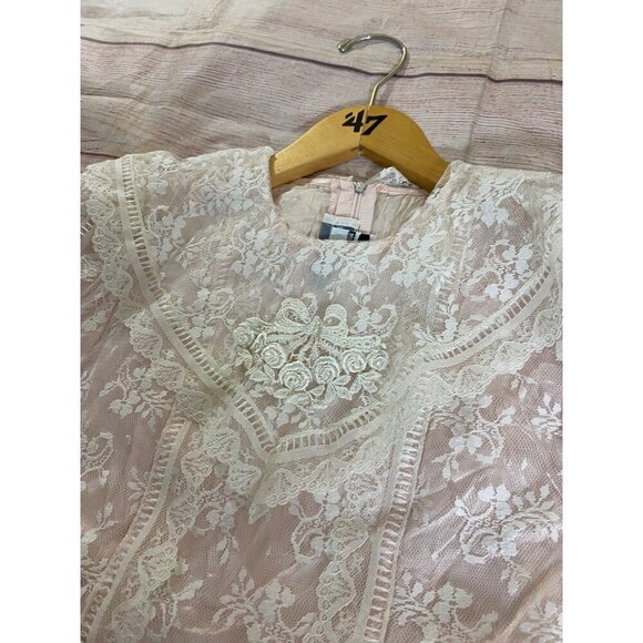 Vintage 80's Jessica McClintock Blush Pink Lace Short Sleeve Youth Dress - 8 - Picture 10 of 13
